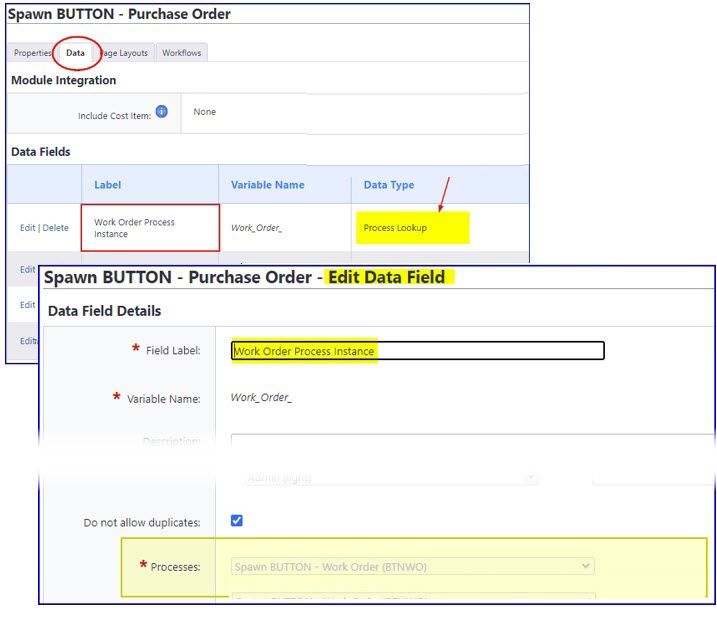 Data tab of the child (spawned) process